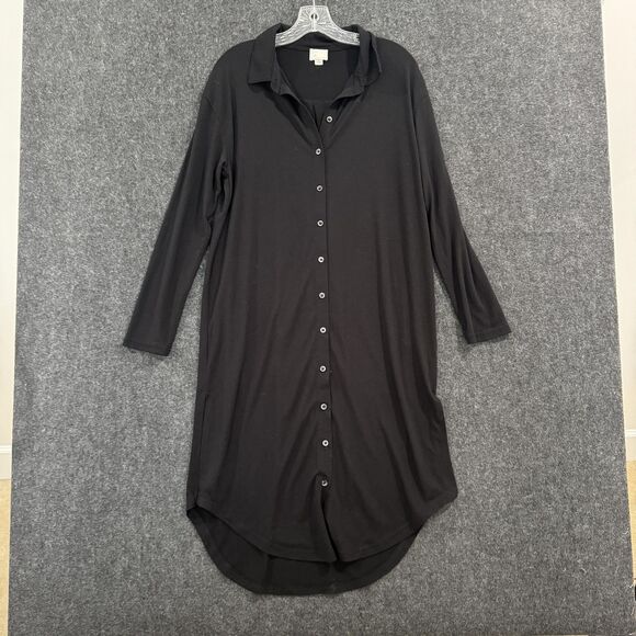 Postmark Anthropologie Shirt Dress Women's Small Black Button Front Long Sleeve - Picture 1 of 8